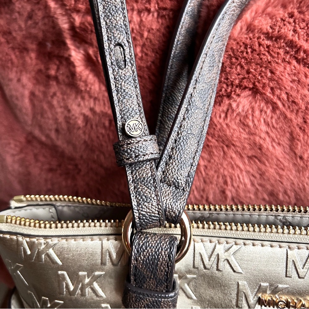 Michael Kors Gold and Brown Logo Satchel - Picture 4 of 8